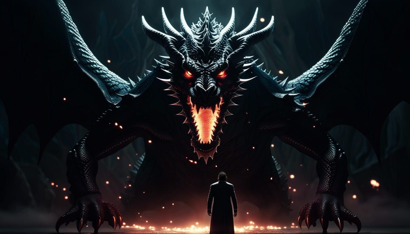 Fierce Black Dragon God Glaring with White Eyes