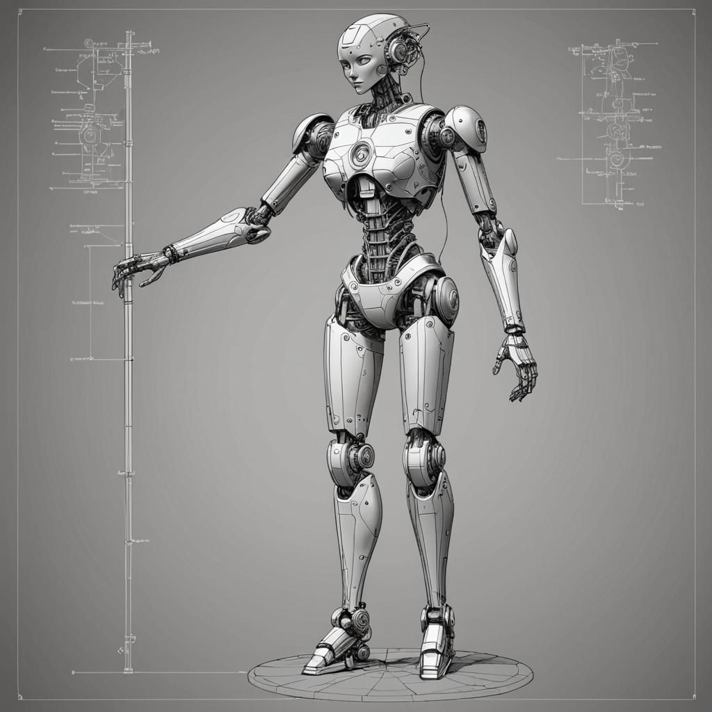 Autocad Blueprint of a Female Robot on Pole