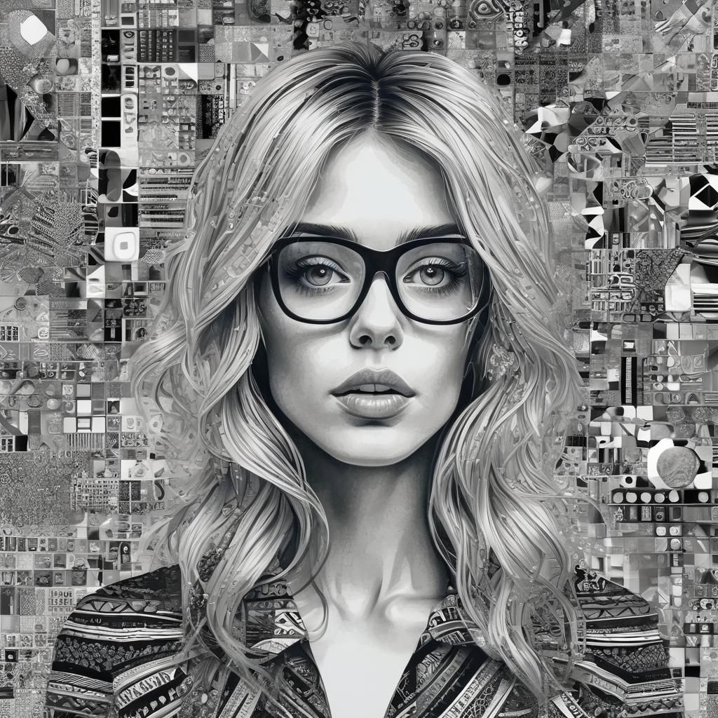 Abstract Pixel Portrait in Halftone Style