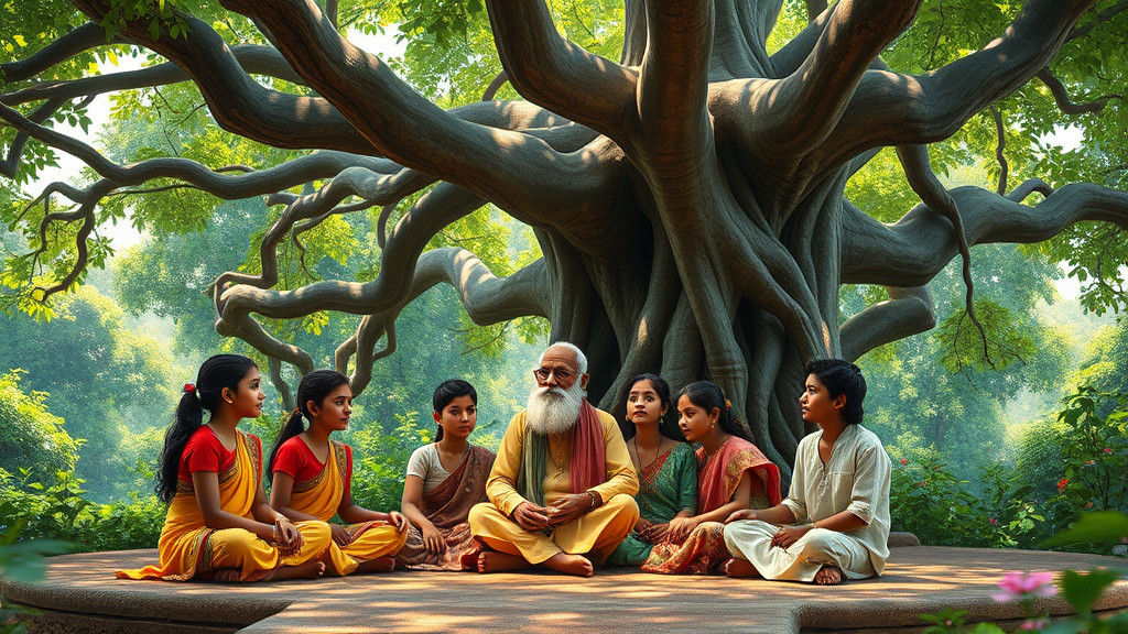 Idyllic Gurukul in Forest: Hyperrealistic Concept Art