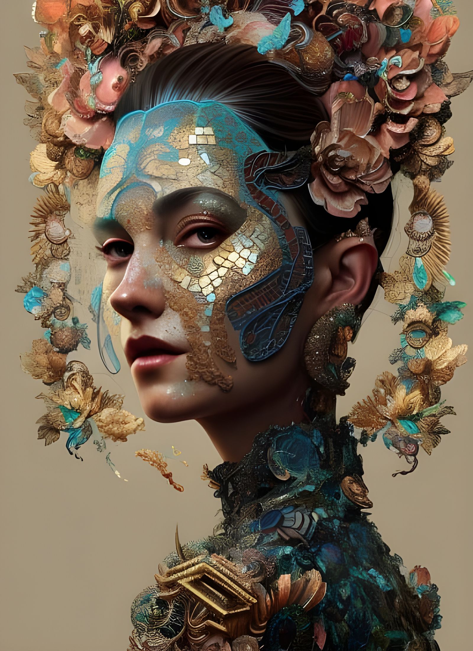 Woman with Mosaic Dress as Digital Art