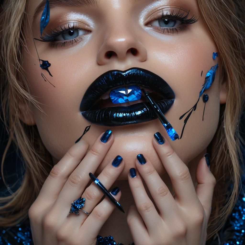 Surreal Gemstone Lips: Detailed Digital Art