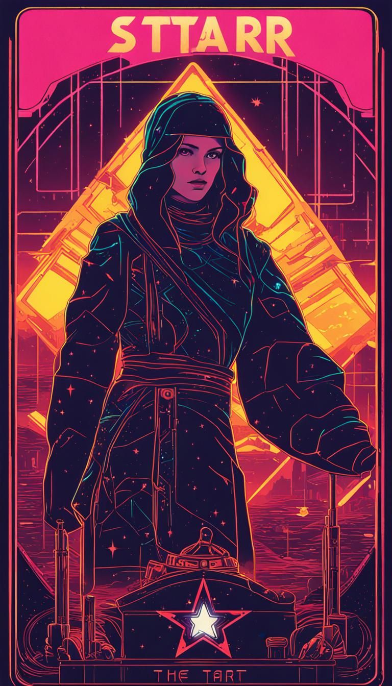 The Star Tarot Card in Cyberpunk Style