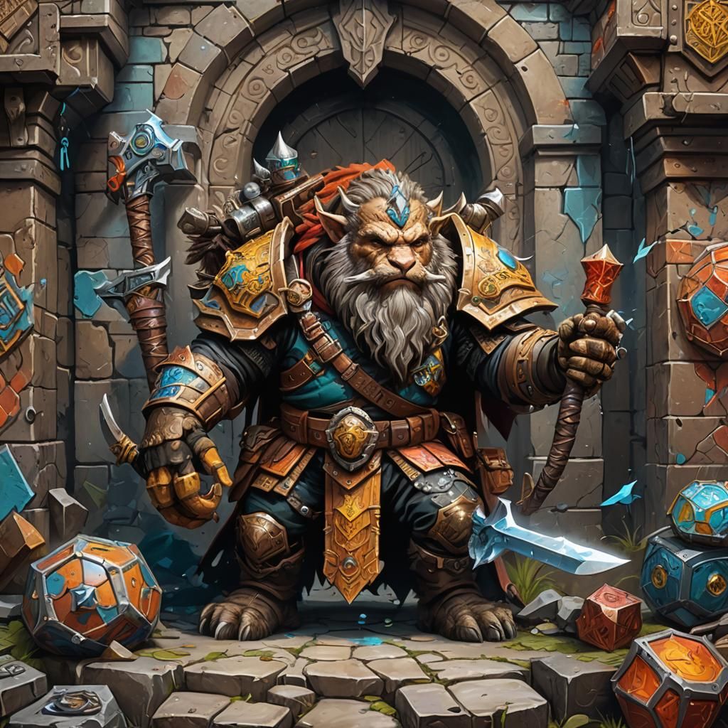 Dwarven Ranger with Panther Pet in Graffiti Art Style