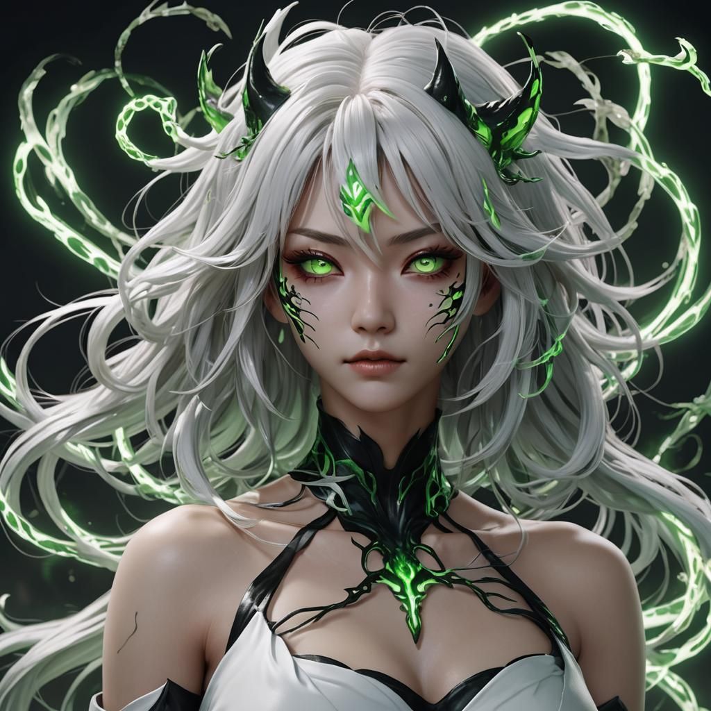 Venomous Kitsune Girl in Hyper-Realistic Anime Style