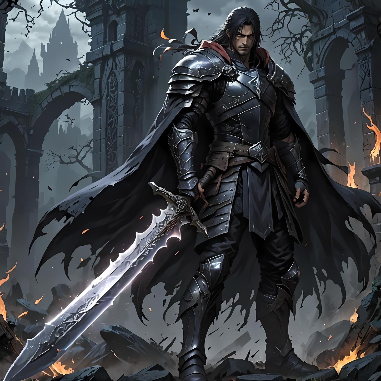 Anime Dark Fantasy Hero in Grim Lair