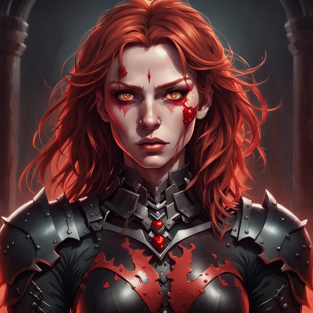 Demonic Warrior in Red Armor, Detailed Portrait