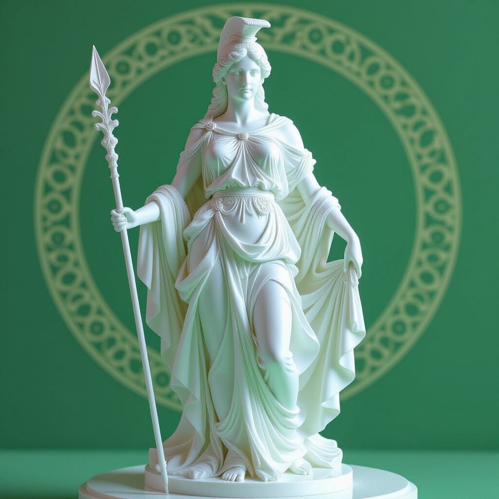 Emerald Pallas Athena Sculpture in Art Nouveau Style