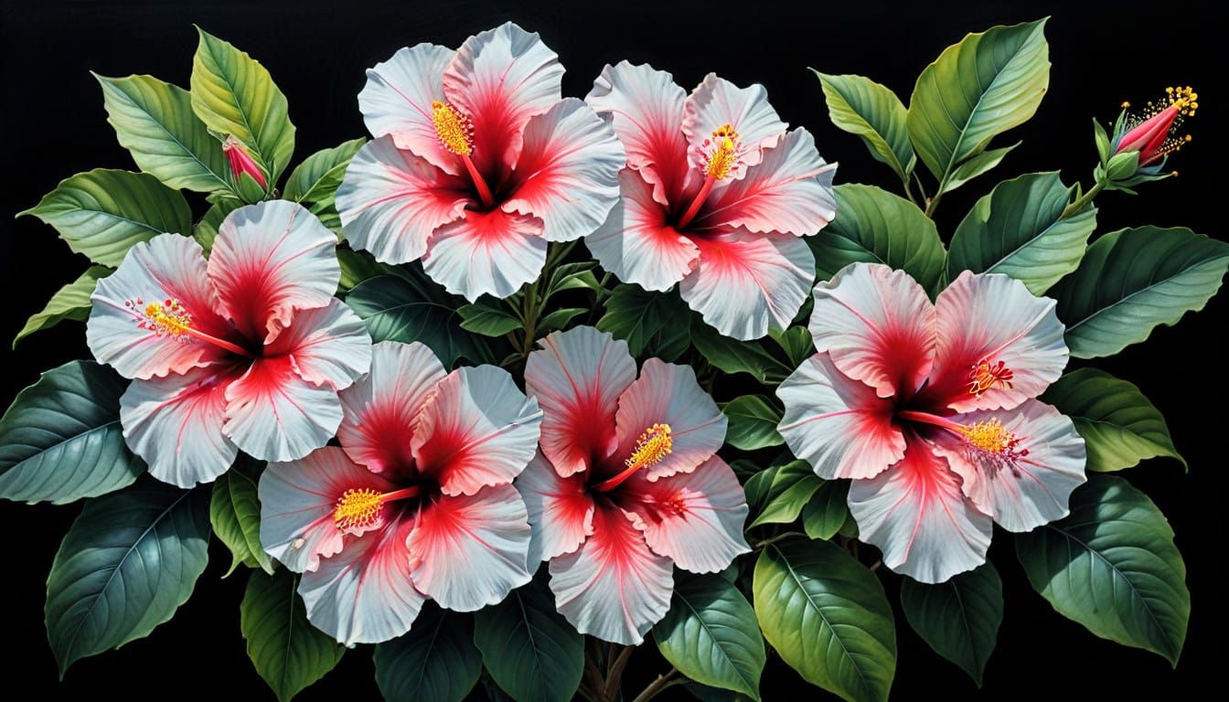 Tropical Hibiscus Paradise in Charcoal Drawing