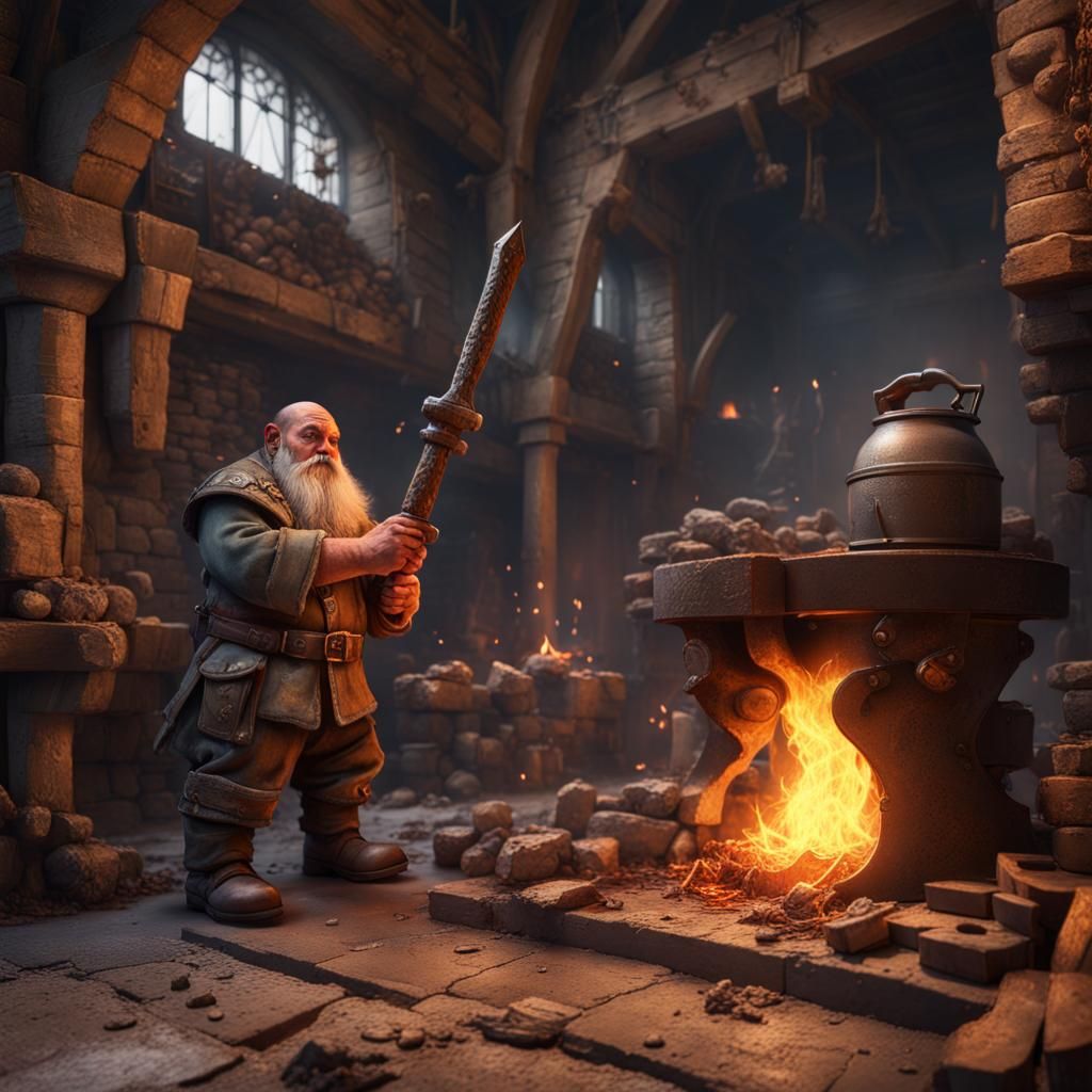 Dwarf Blacksmith at the Furnace