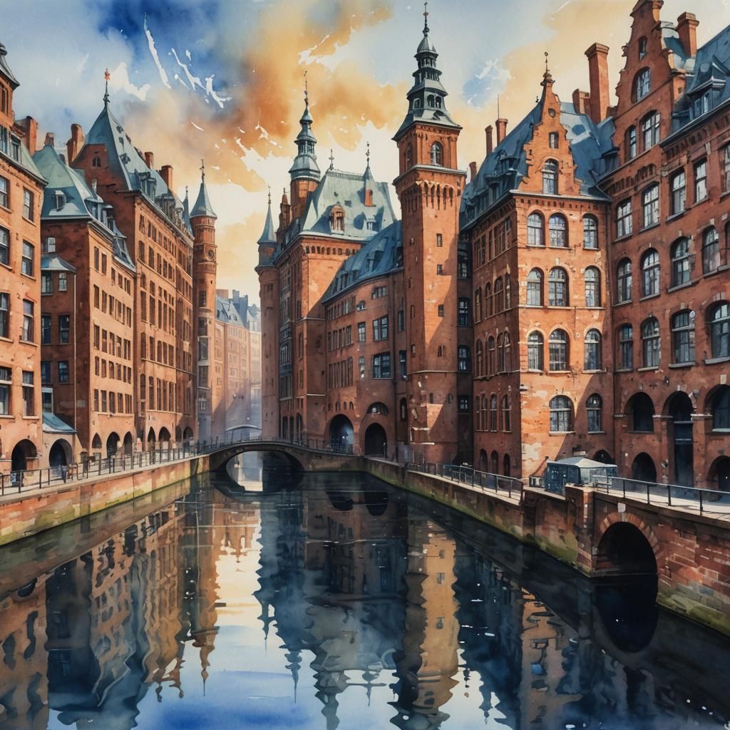 Hamburg Speicherstadt: Watercolor Fantasy Art