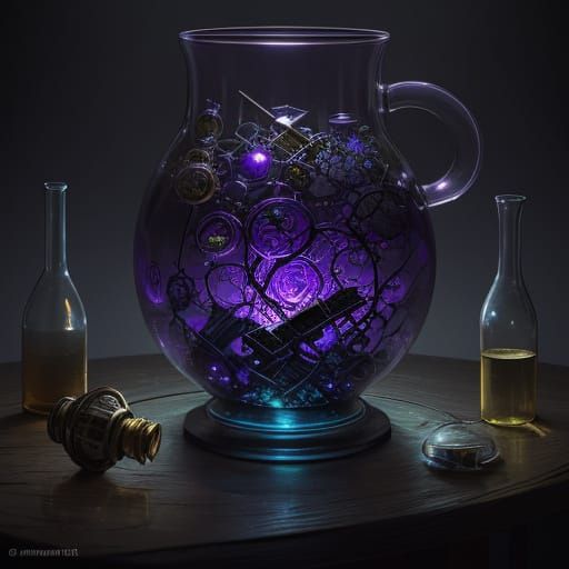 Dark Fantasy Laboratory Scene with Glass Bubbles and Miniatu...