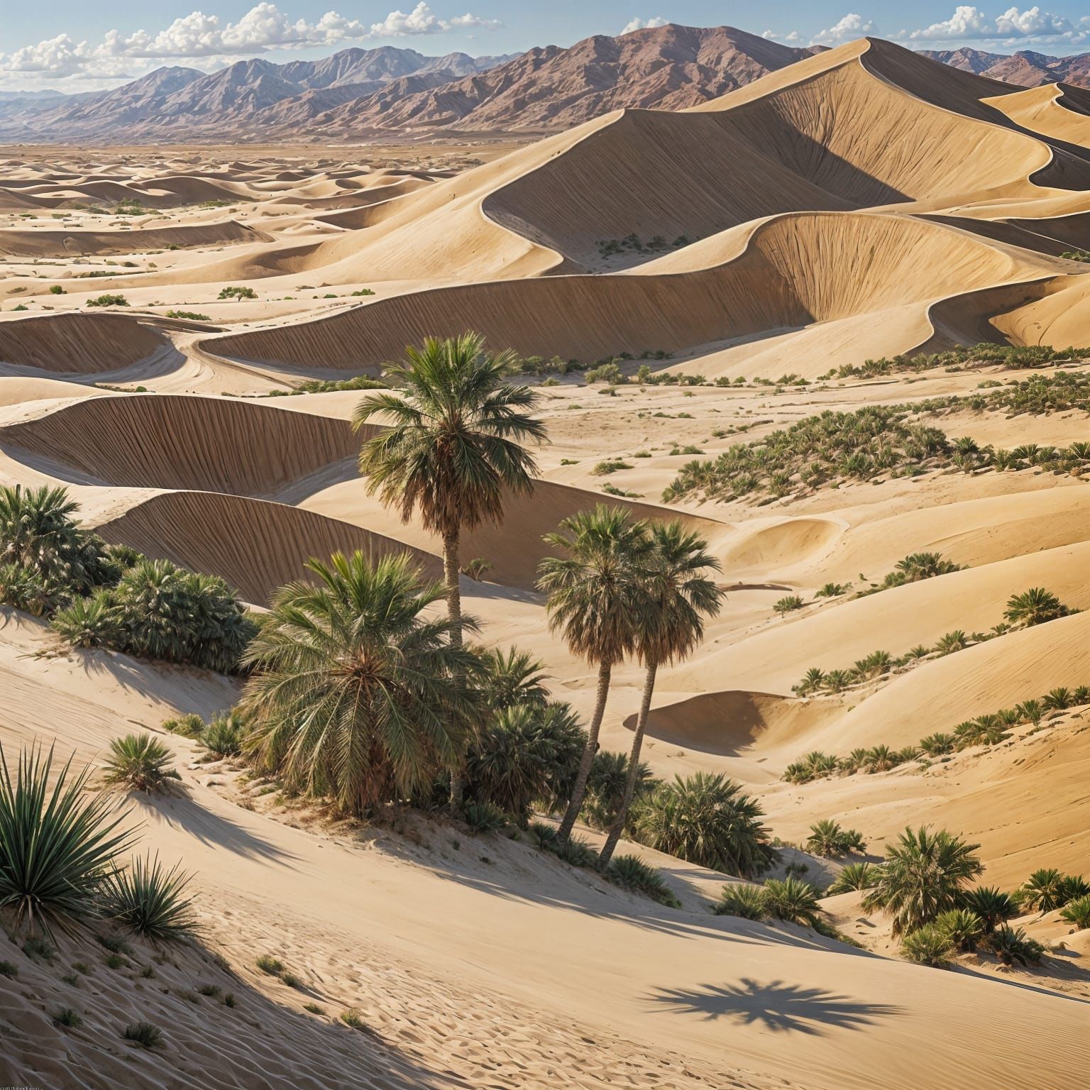 Oasis in Desert: Palm Trees and Dunes