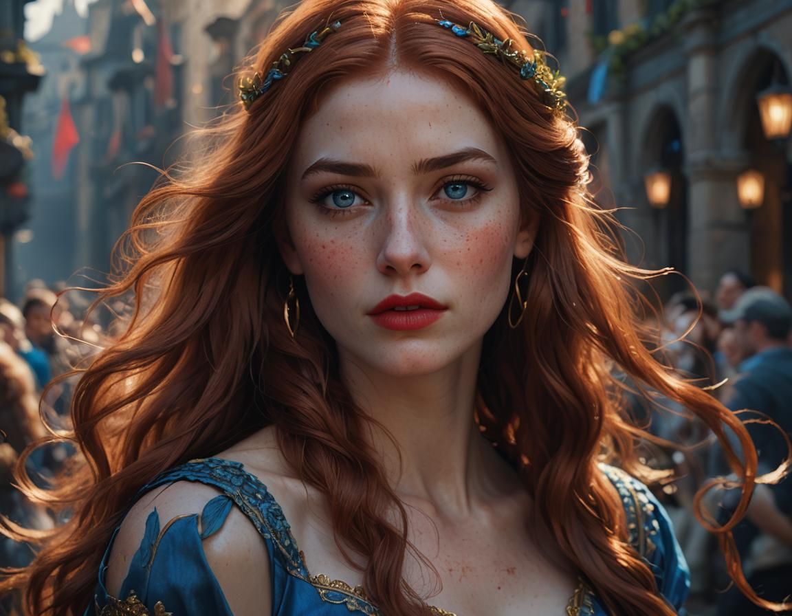 Auburn-Haired Girl with Blue Eyes: Fantasy Portrait