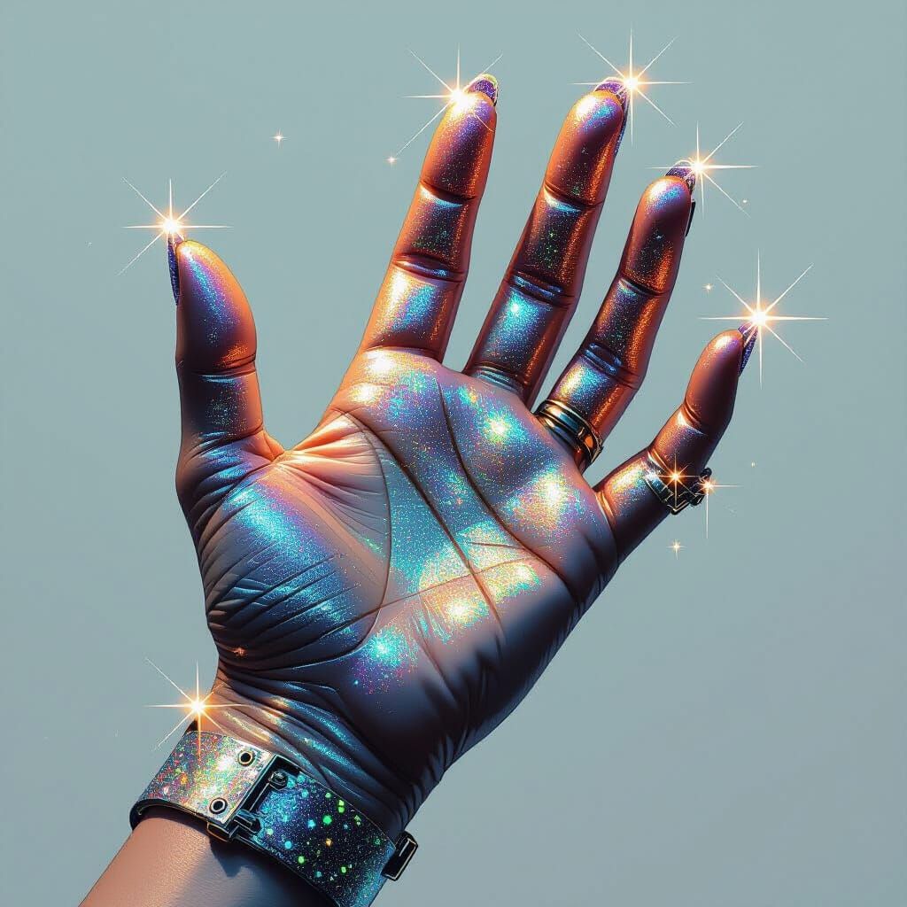 Sparkling Glitter on Realistic Hand with Vibrant Colors