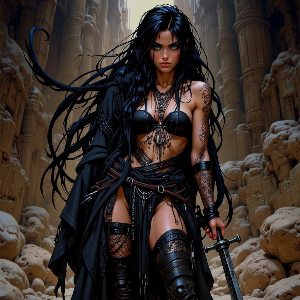 Dark Fantasy Assassin in Royo and DiTerlizzi Style