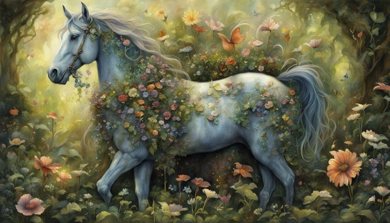 Magic Horse in Secret Garden with Fairy Lights