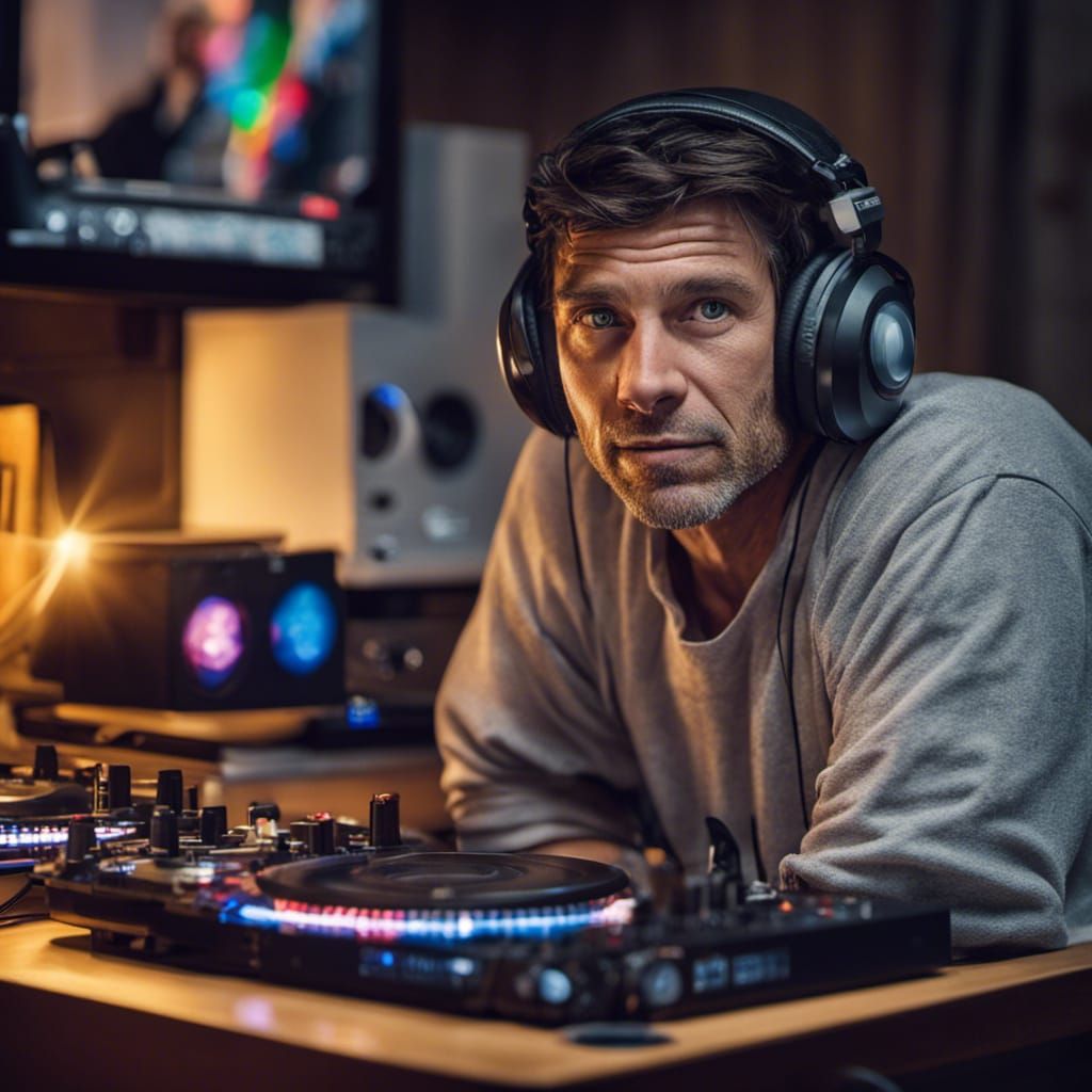 DJ Mixing in Bed: Professional Color Portrait