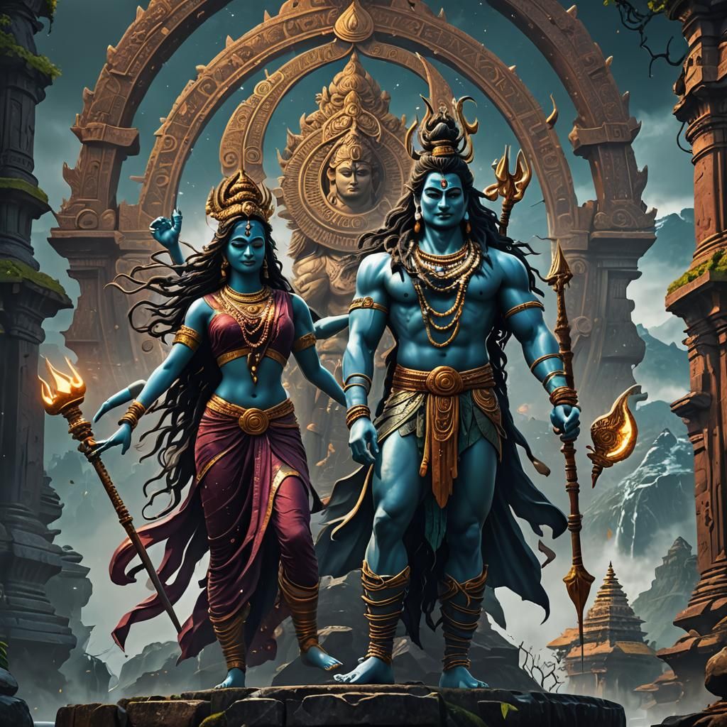 Lord Shiva and Parvati: Detailed Matte Painting
