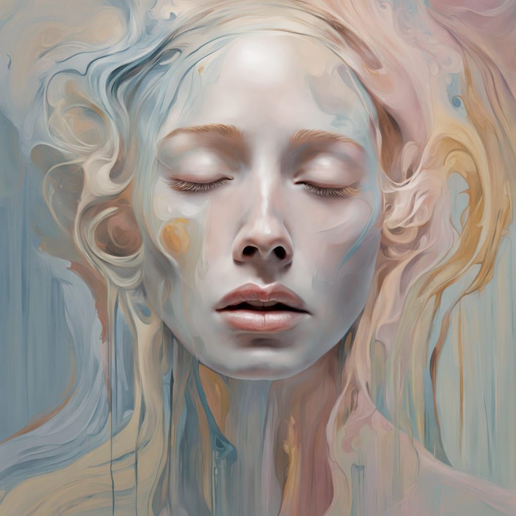 Weeping Android Portrait in Dreamlike Abstract Expressionism