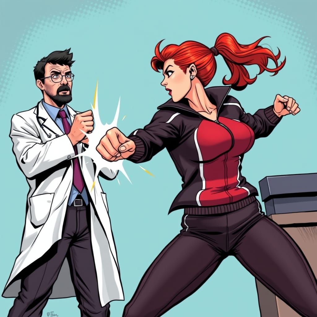 Redhead's Knockout Punch: Comic Book Style Showdown