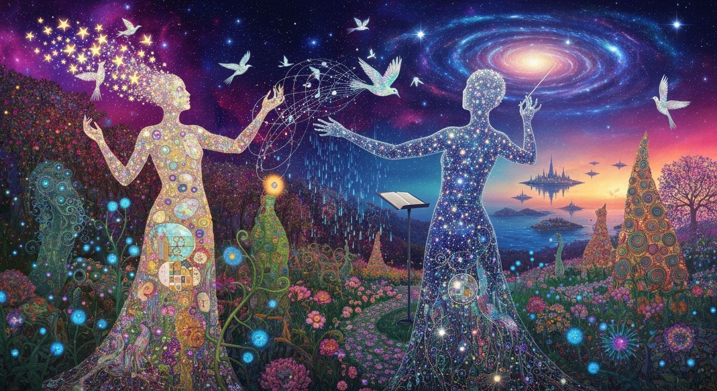 Ethereal Conductor Transforms into Musical Notes & Birds