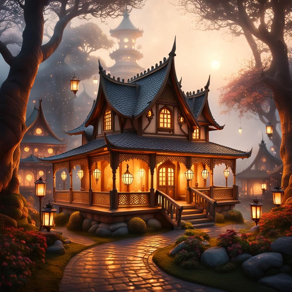 Ethereal Lantern House in Misty Village