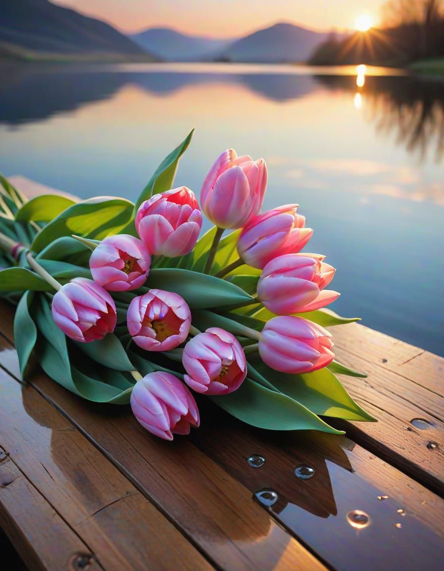 A bouquet of pink tulips