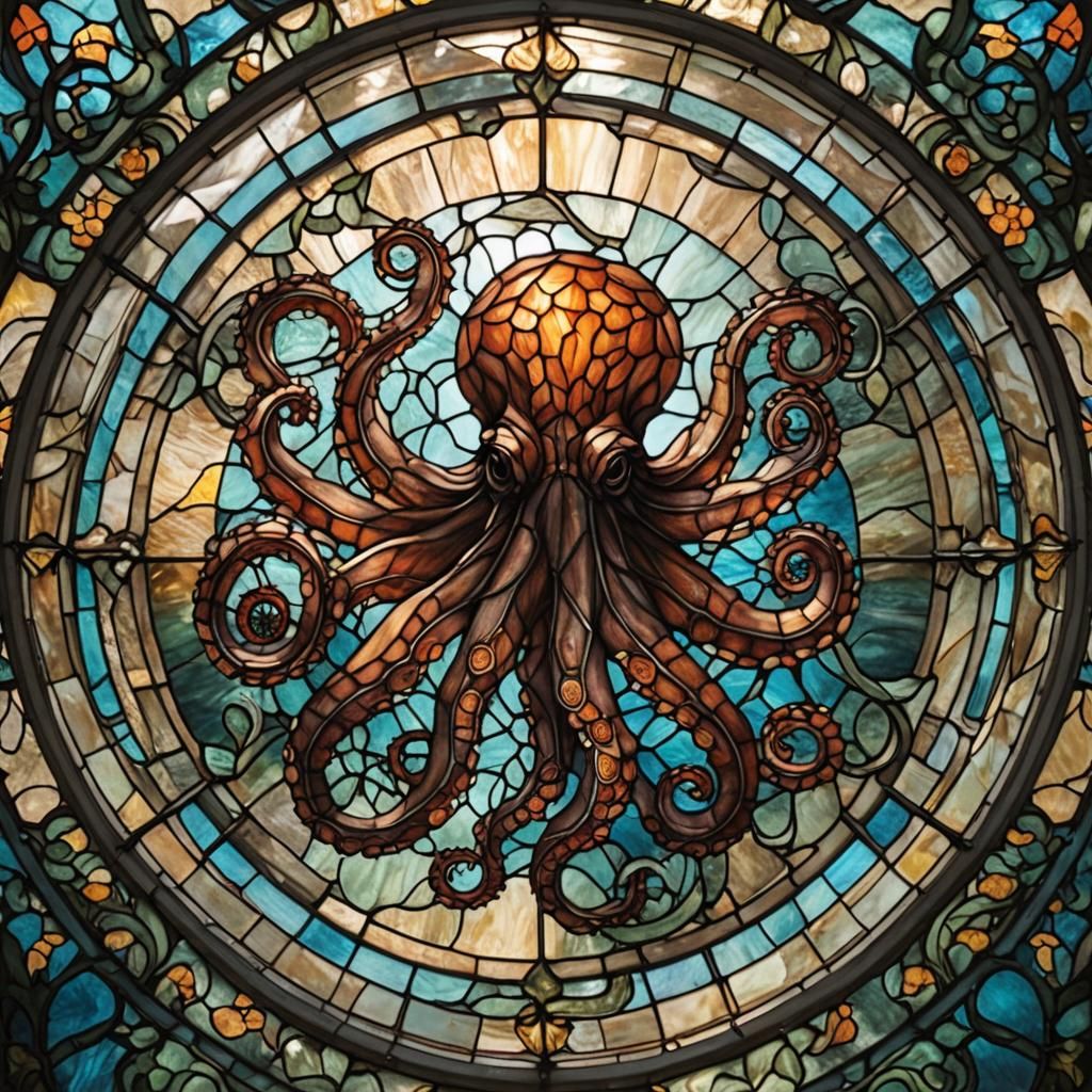 Octopus in Stained Glass Rosette, Rackham Style