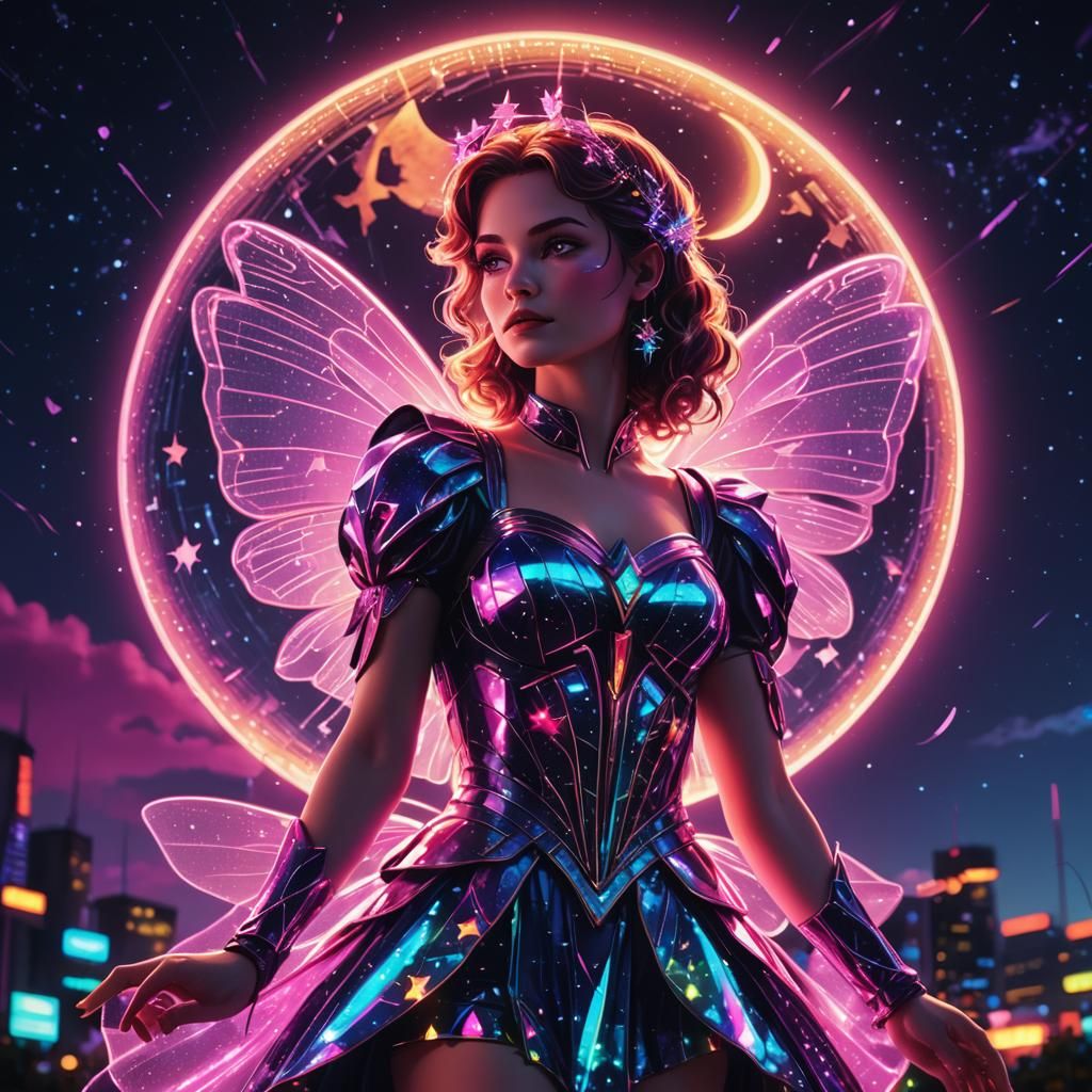Synthwave Fairy in Neon Starlight