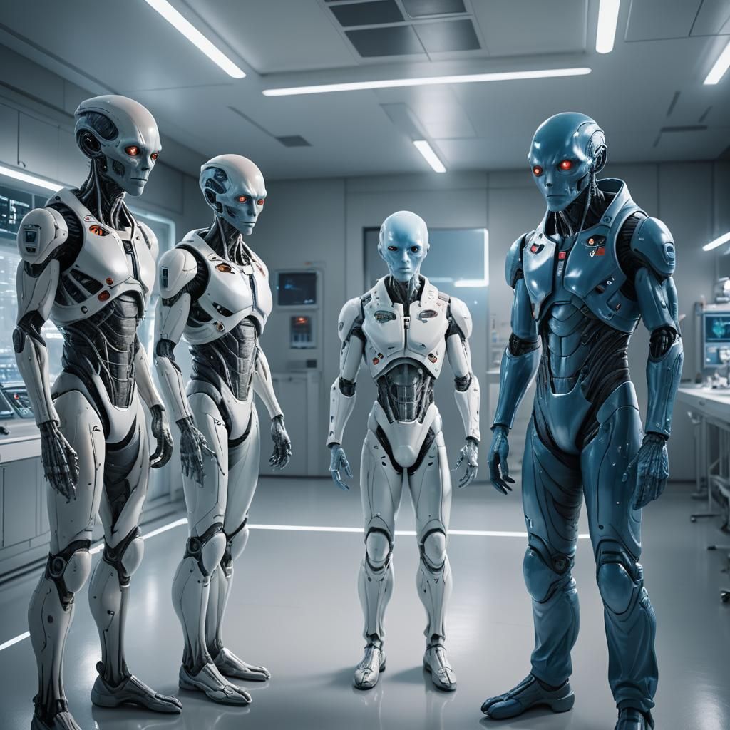 Humanoid Aliens in Laboratory: Hyperrealistic Digital Art