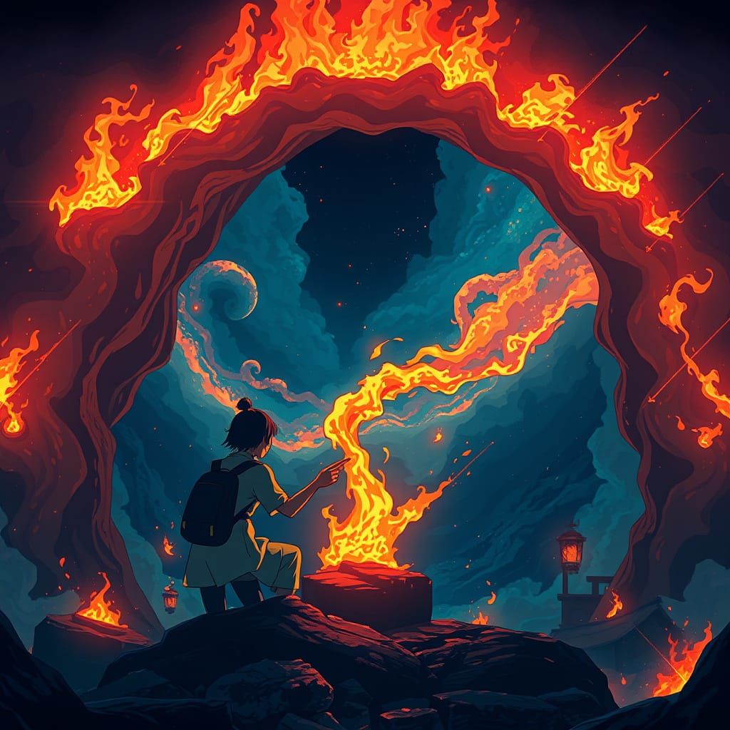 Dark Anime Art with Flames and Gasoline, Inspired by Studio ...