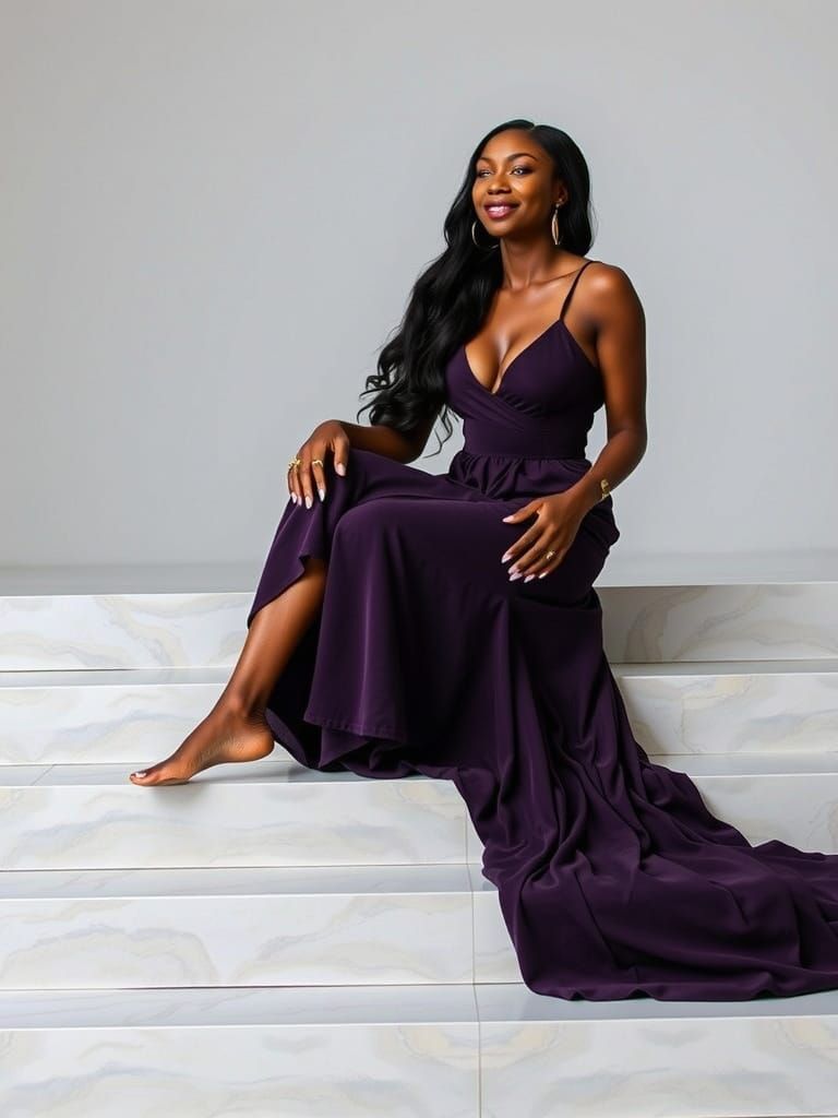 Photorealistic Portrait of a Woman in a Purple Dress