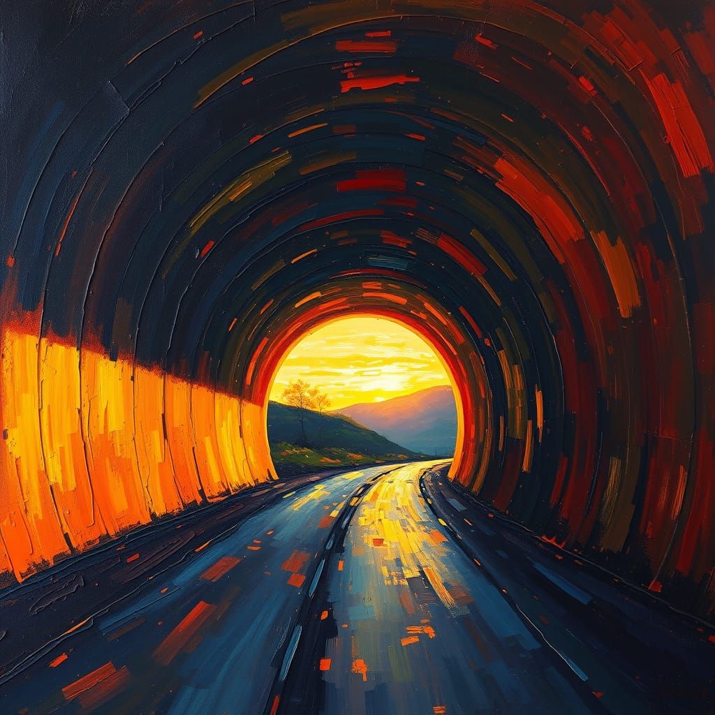 Ethereal Sunset Tunnel Oil Painting