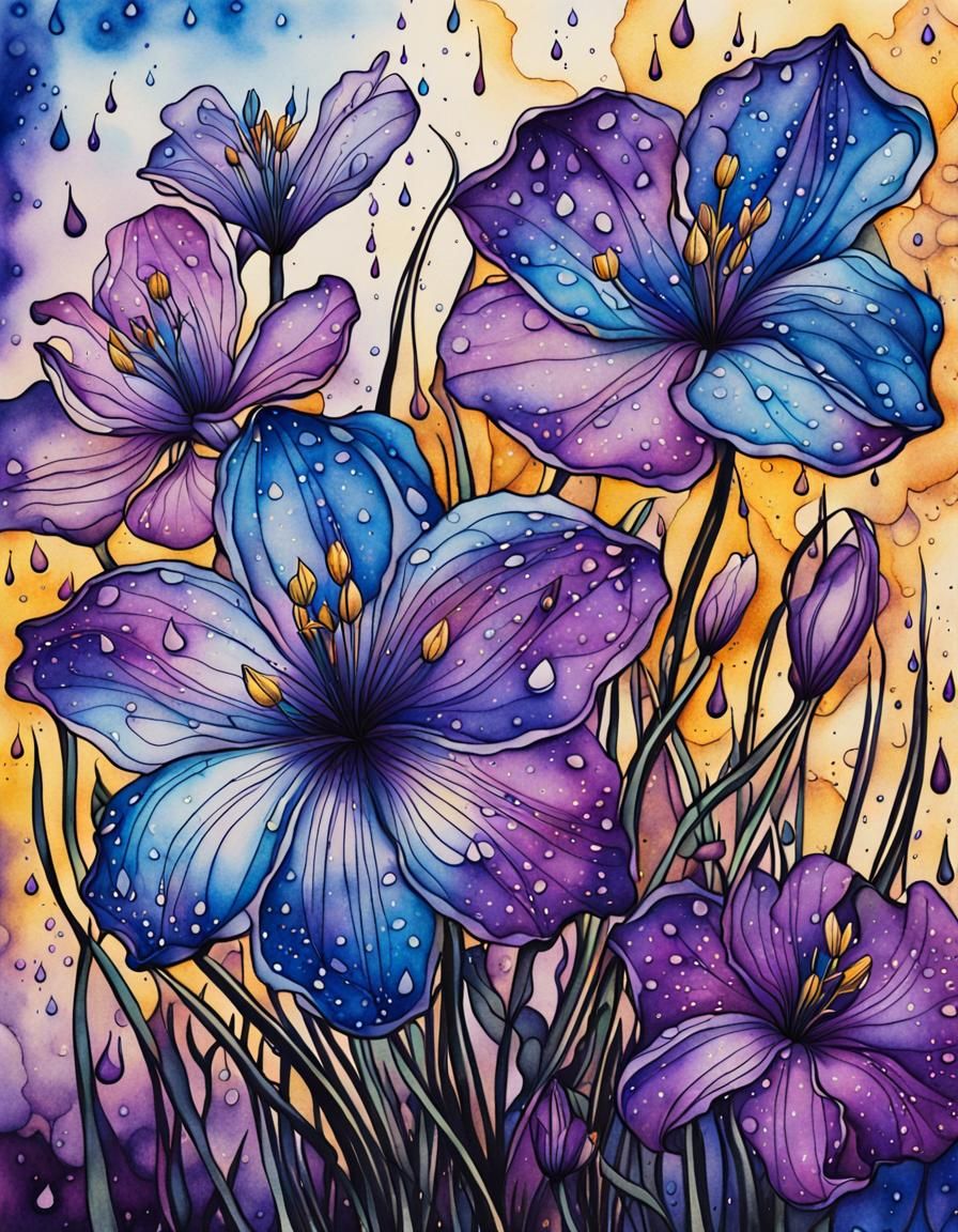 Surreal Zephyranthes Garden in Watercolor Style