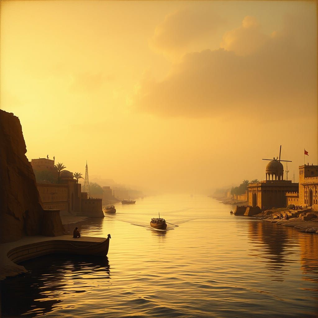 Renaissance-Inspired River Nile Scene in Orientalist Style