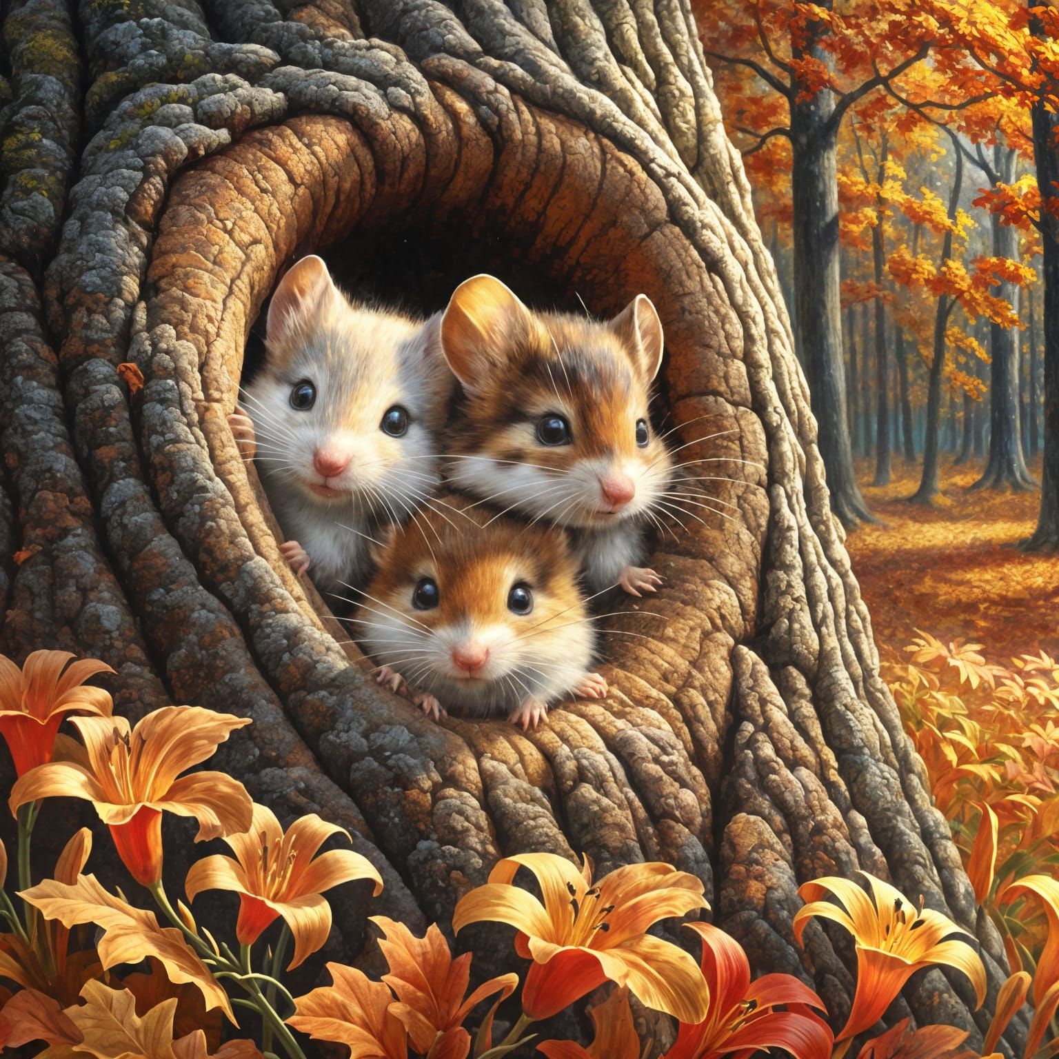 Dormice Portrait in an Autumnal Oil Painting Style