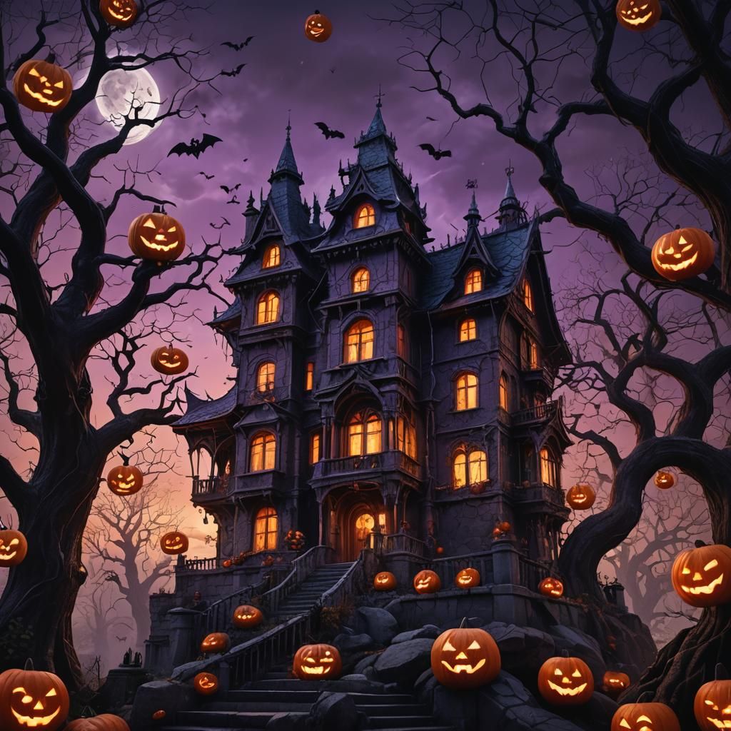 Scary Haunted House at Dusk: Dark Fantasy Matte Painting