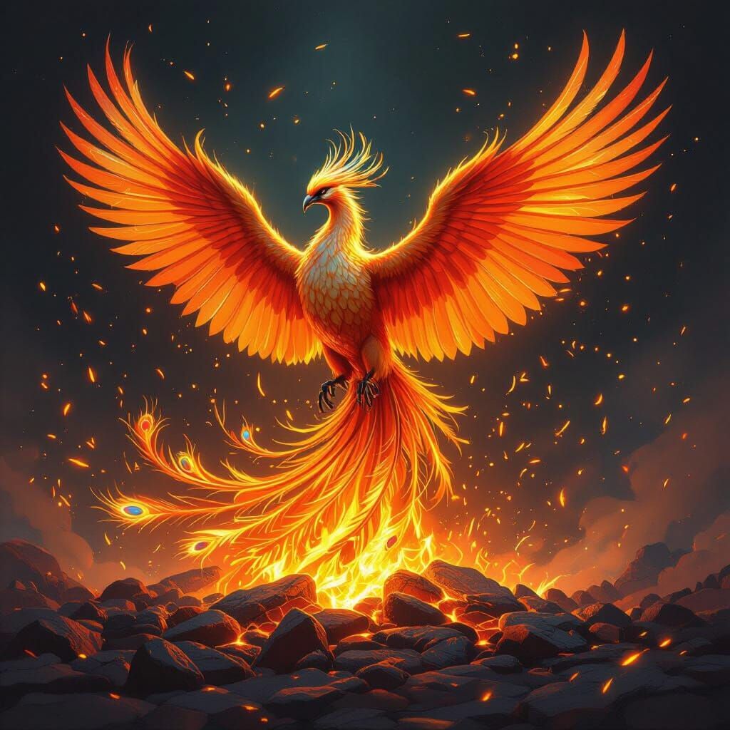 Majestic Phoenix Rises from Golden Embers