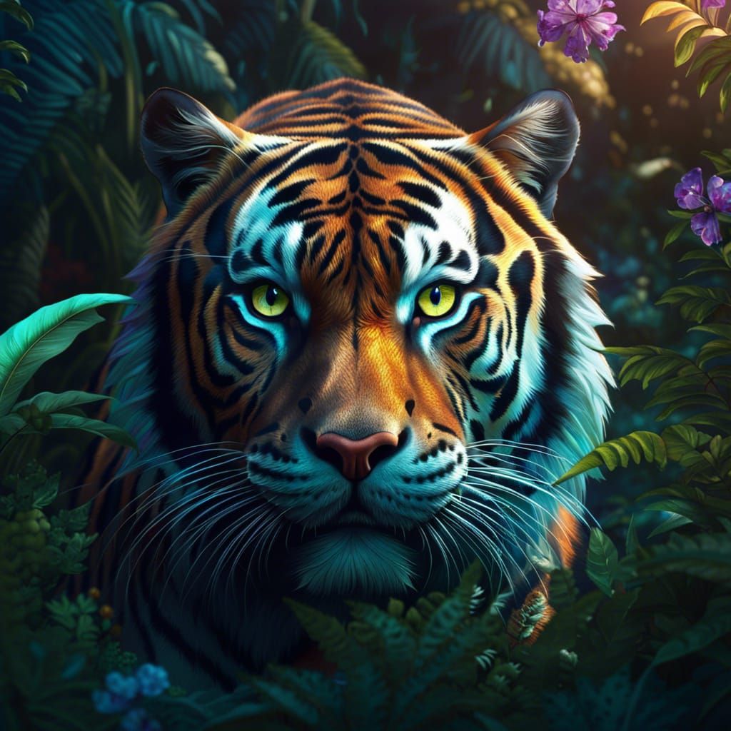 Majestic Tiger in Jungle: A Detailed Matte Painting