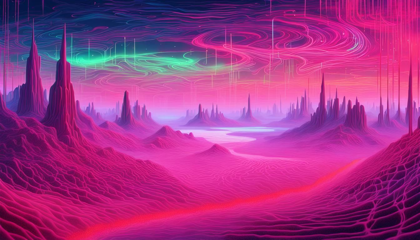 Neon Binary Dreamscape in Surreal Style