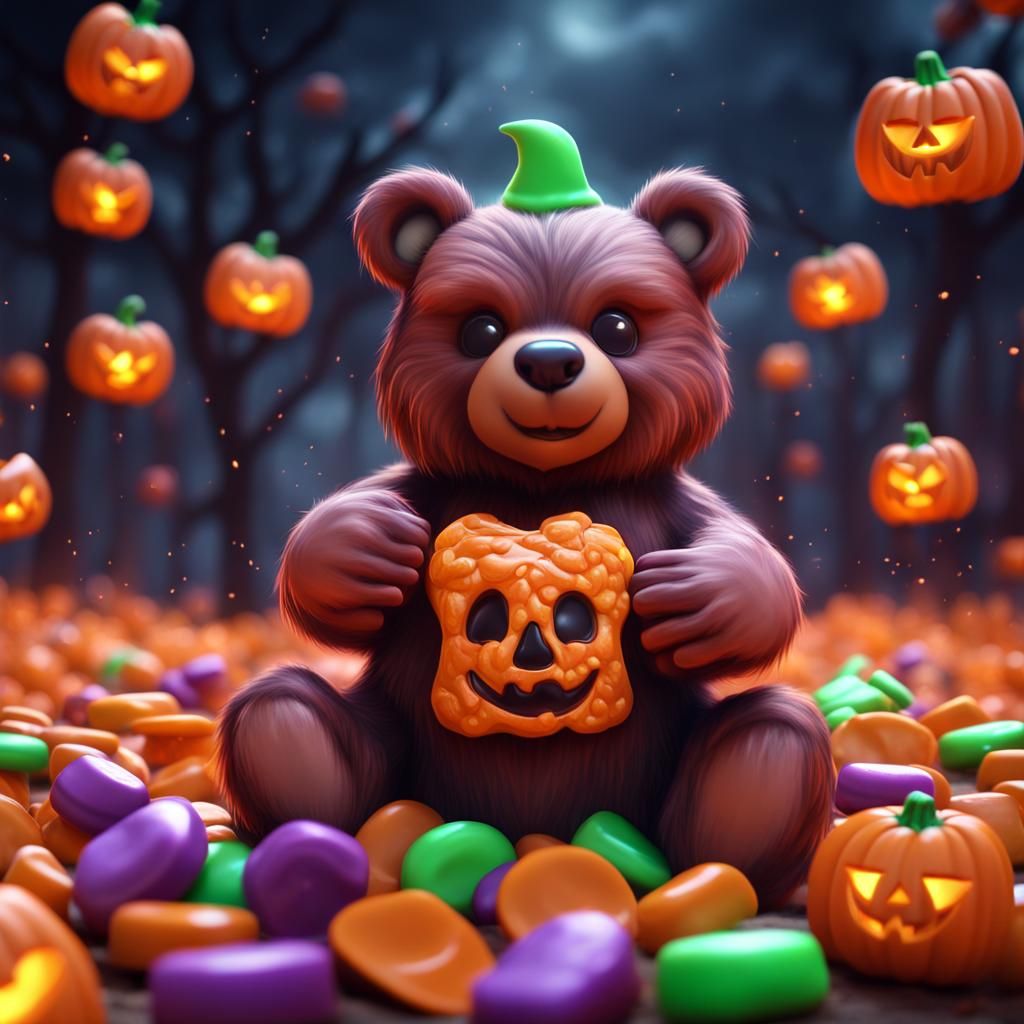 Cute Bear's Halloween Candy Lightning: Detailed Matte Painti...