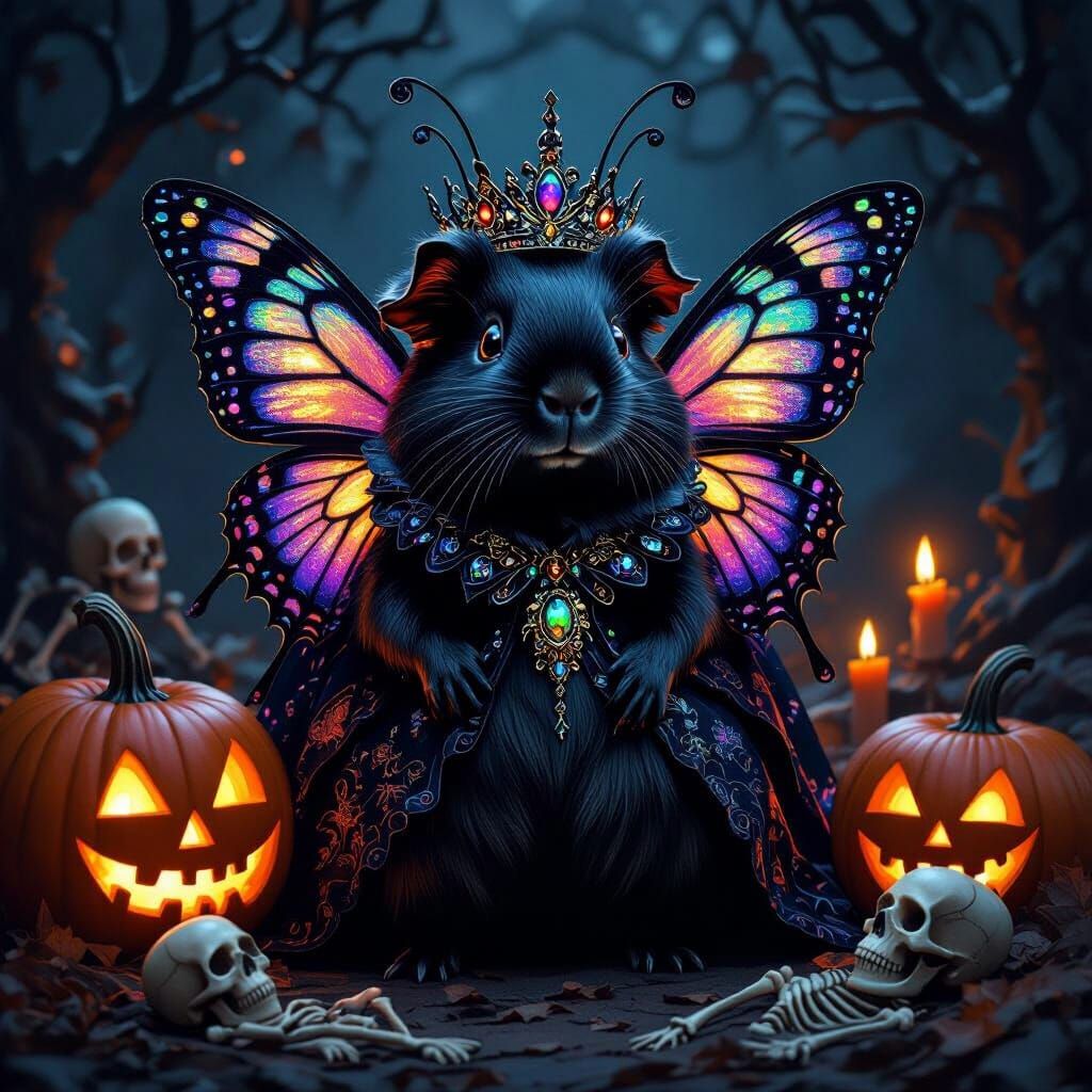 Gothic Queen Guinea Pig in Butterfly Costume