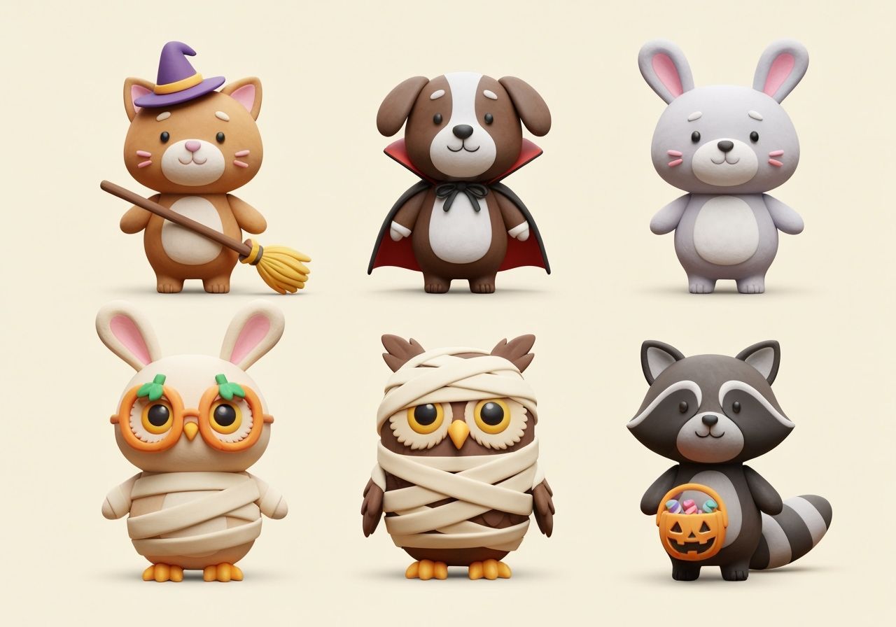 Cute Halloween Clay Animals in Costumes