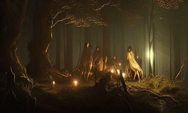Witches' Coven in Forest, Moody Concept Art