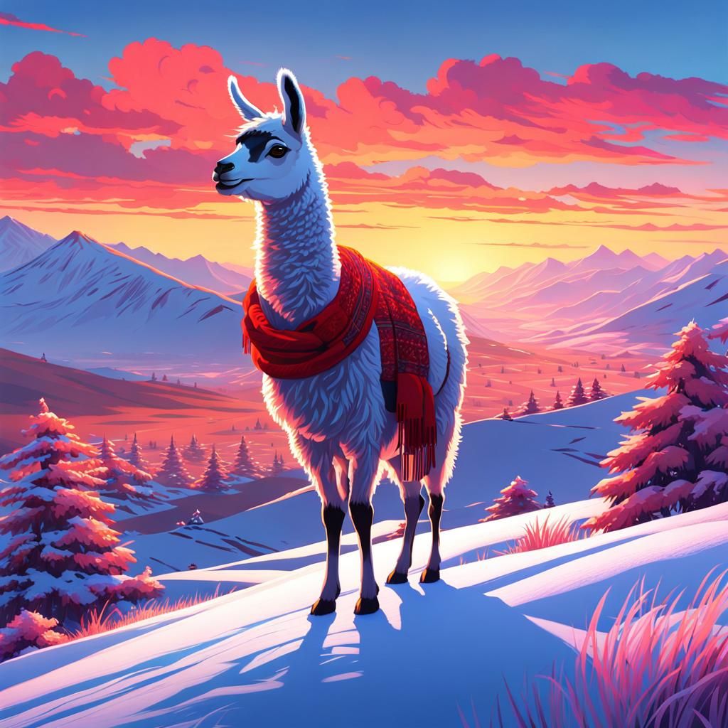 Majestic Llama in Winter Peruvian Landscape