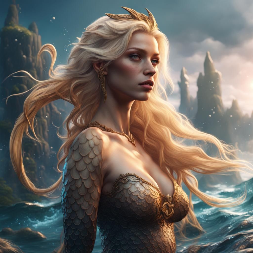 Detailed Blonde Mermaid Fantasy Concept Art