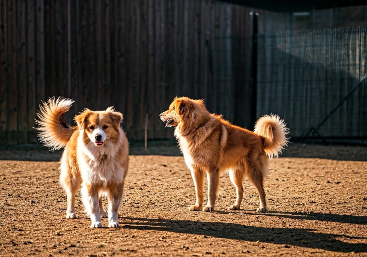 Dogs Playing in a Sunny Yard