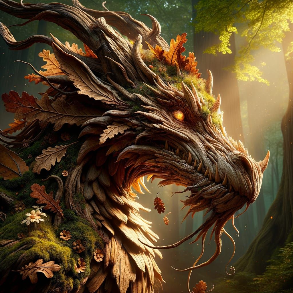 Majestic Forest Guardian Dragon with Leafy Mane