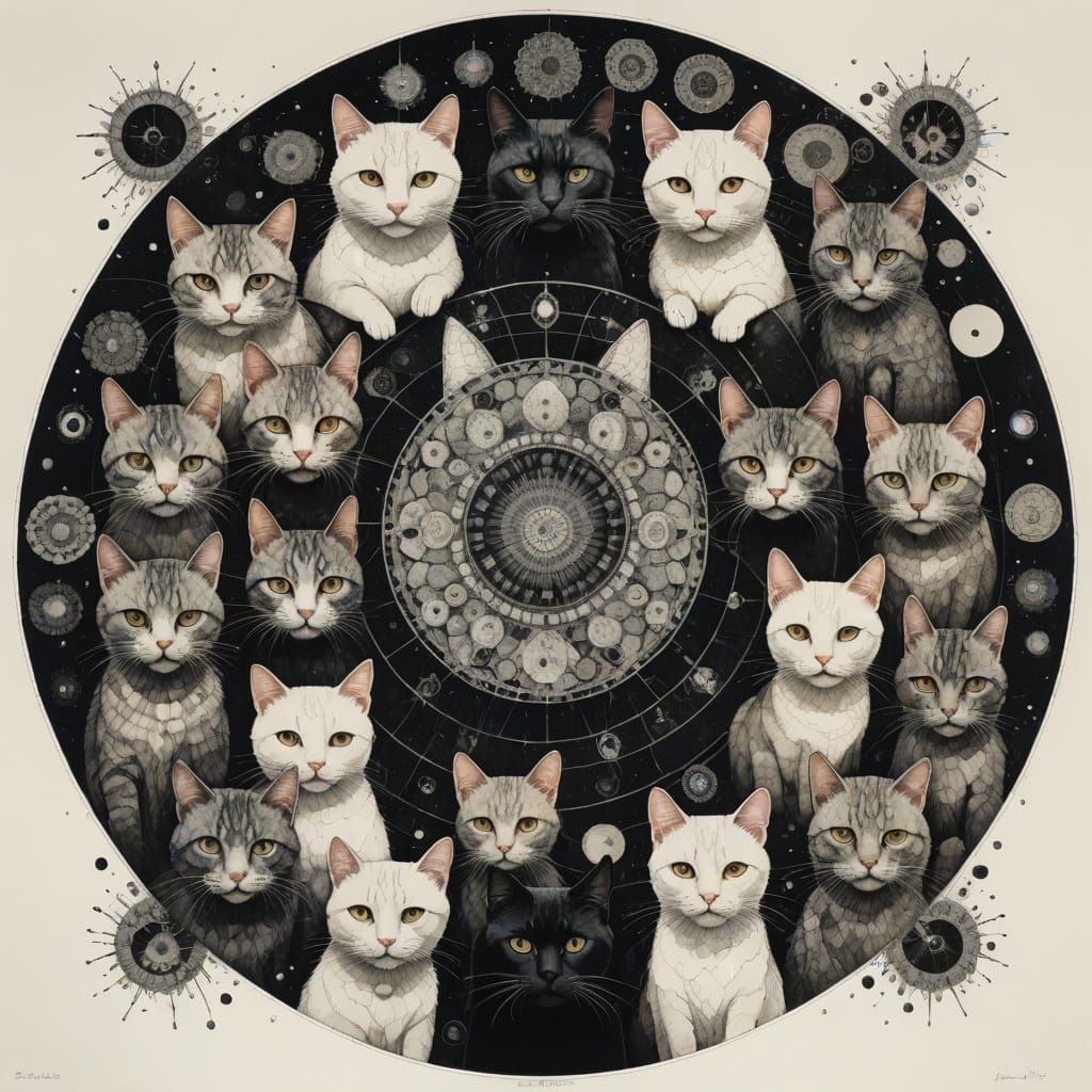 Intricate Mandala of Cat Faces